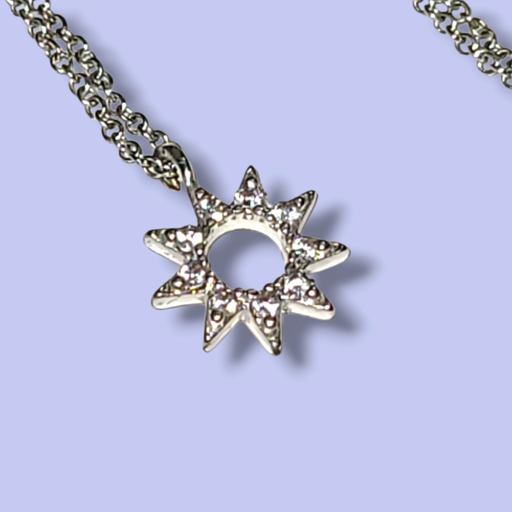 Dainty Silver Tone Crystal Star Pendant Necklace 16"-18"